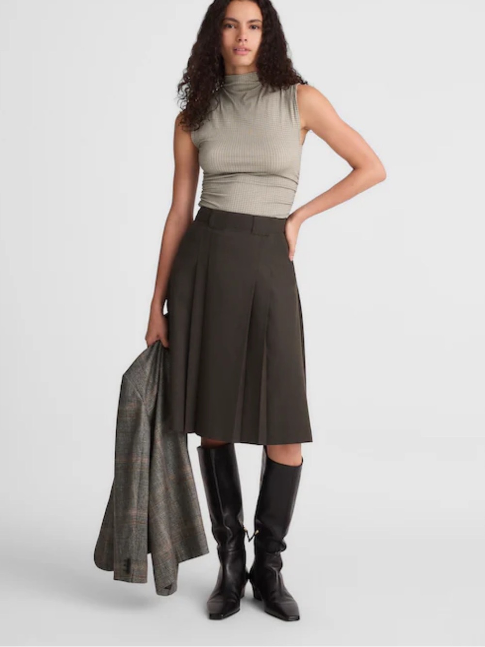 Madewell brown Pleated Midi Skirt